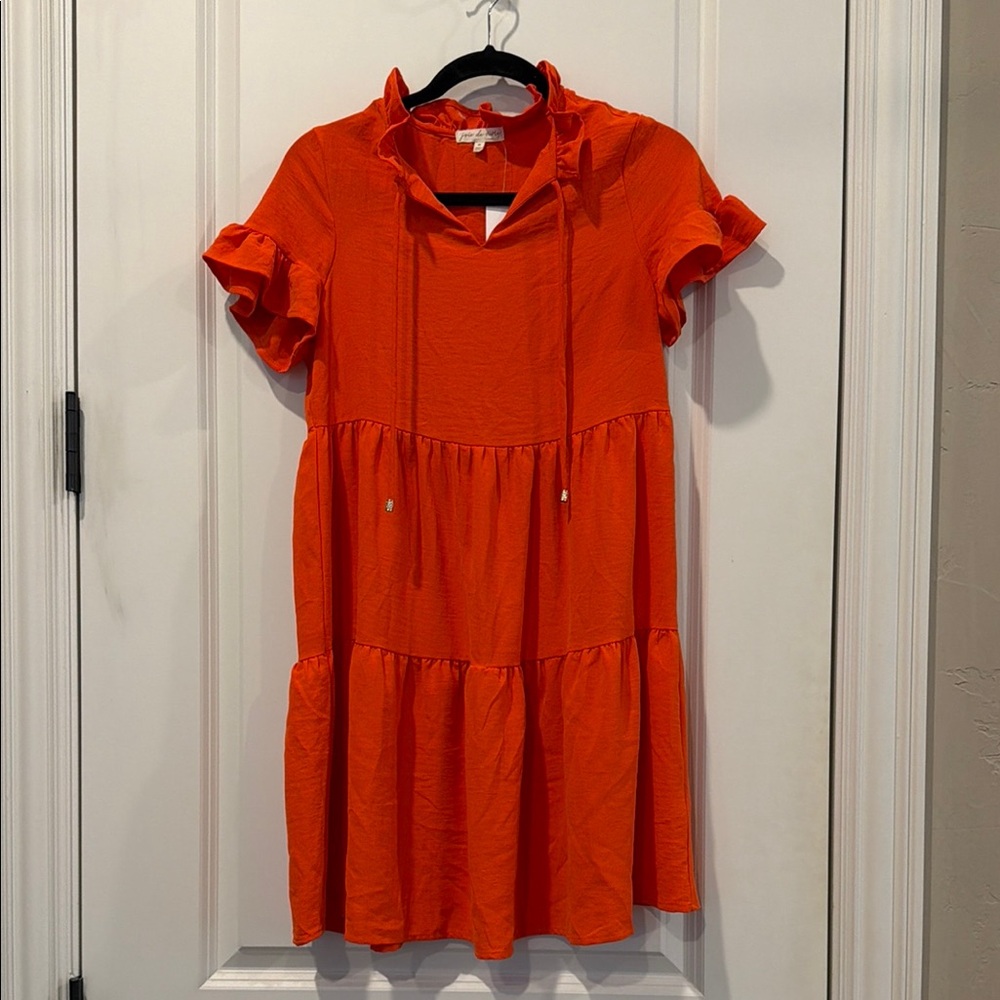 Vibrant Orange Ruffle Sleeve game day Dress size medium